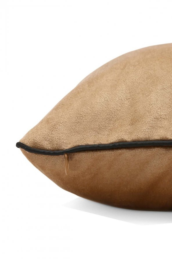 Yaratıcı Tasarım  Biyeli Kırlent Yastık Kılıfı Açık Kahve Rengi - 3