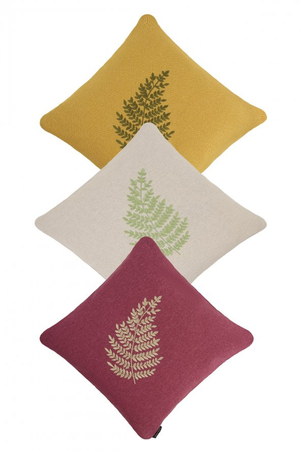 YARATICI TASARIM Yastık Kırlent Kılıfı Yaprak Nakışlı Lila - Resim 2