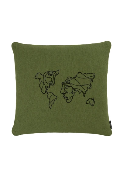 Yastık Kırlent Kılıfı Dünya Nakışlı Yeşil ürün görseli 1