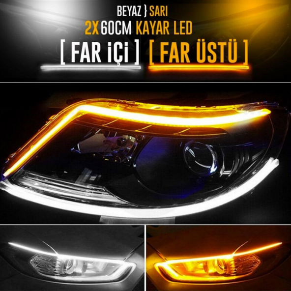 Far Içi Far Üstü Selamlamalı Sinyalli Beyaz - Turuncu Kayar Led 2li Set 60 Cm