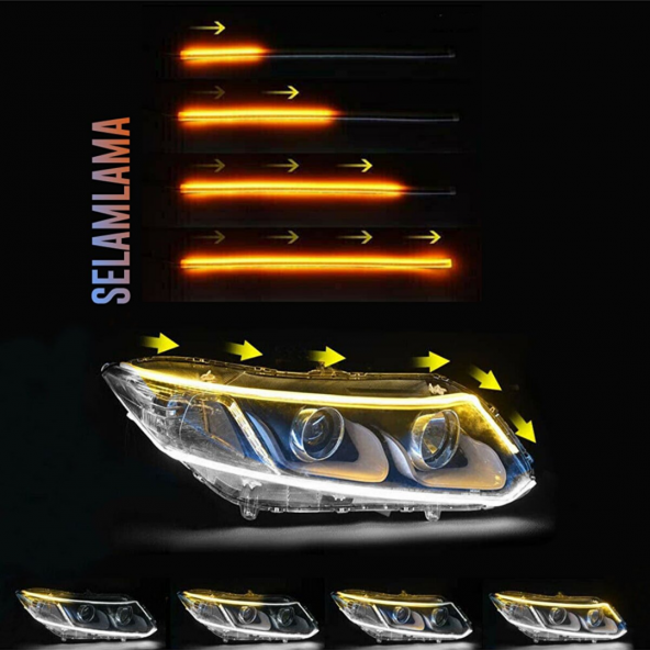 Far Içi Far Üstü Selamlamalı Sinyalli Beyaz - Turuncu Kayar Led 2li Set 60 Cm - 4