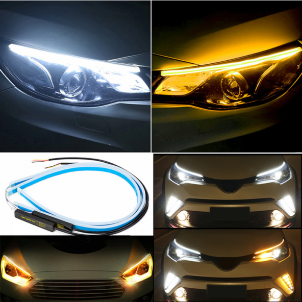 Far Içi Far Üstü Selamlamalı Sinyalli Beyaz - Turuncu Kayar Led 2li Set 60 Cm - 6