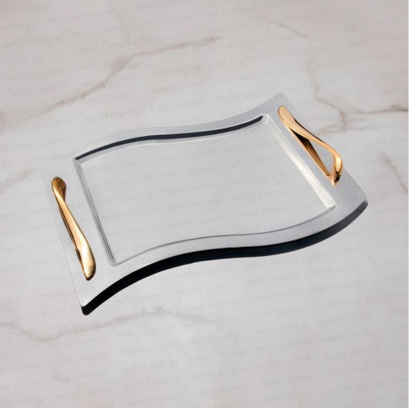 Nehir lara altın 2 li paslanmaz çelik tepsi çay ve kahve tepsisi - servis tepsisi 2 boy