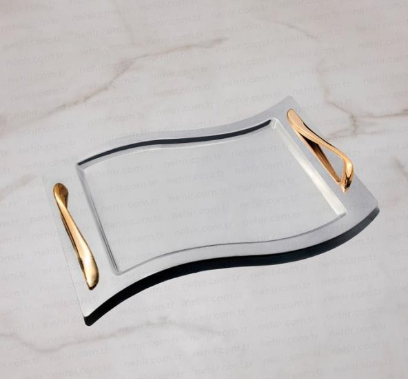 Nehir lara altın 2 li paslanmaz çelik tepsi çay ve kahve tepsisi - servis tepsisi 2 boy - 2