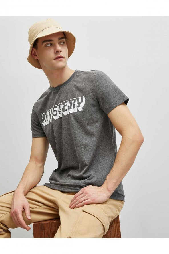 KOTON Erkek T-shirt Antrasit - Resim 5