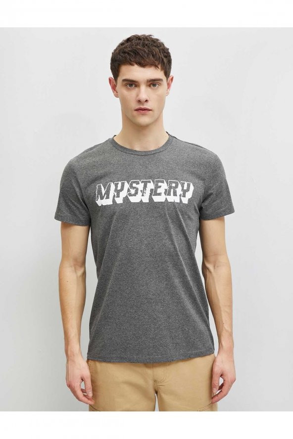 KOTON Erkek T-shirt Antrasit - Resim 6