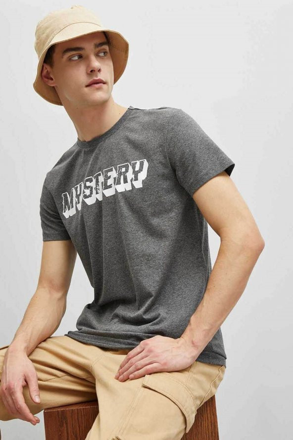 KOTON Erkek T-shirt Antrasit ürün görseli