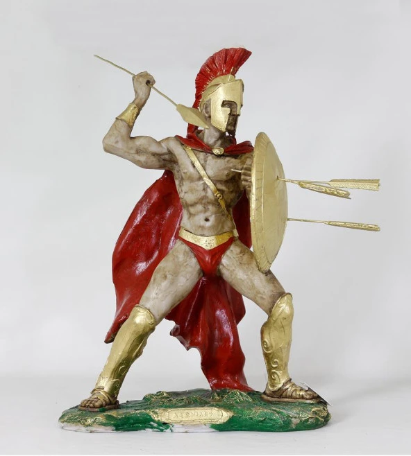 Dekoratif Mitolojik Büyük Boy Mızraklı Leonidas Heykeli, 50 Cm