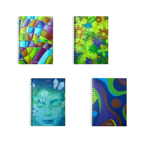 Özgün Spring A4 PP Kapak Sipiralli Defter 140 Yp. 3 Kareli + 1 Çizgili Renk Ayraçlı 4 Adet