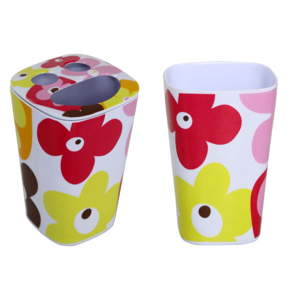 ZBOSP-C59 DİŞ FIRÇALIK VE MACUN KABİ 2 Lİ BANYO SETİ KIRMIZI PAPATYA MELAMİN - Resim 2