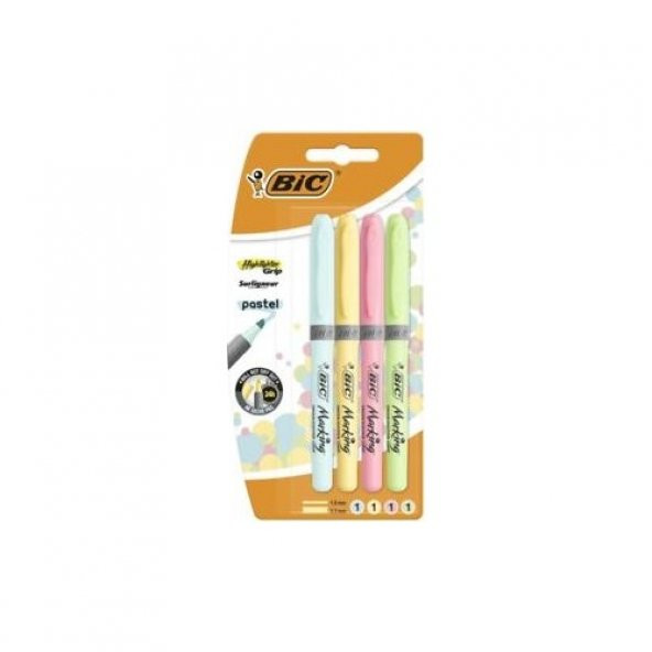 Bic Marking Grip Pastel Renk Fosforlu Kalem 4`lü Set - Resim 2