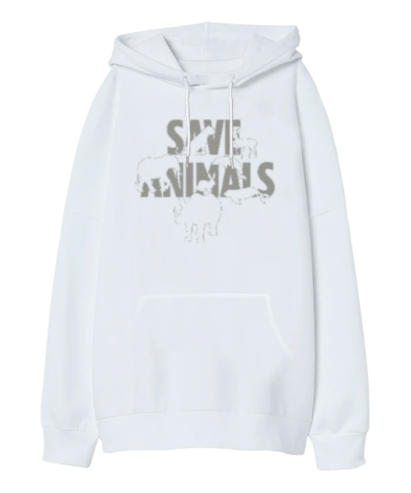 Save Animals Oversize Unisex Kapüşonlu Sweatshirt