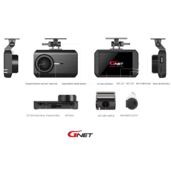 GNET  G6 FullHD 2 Kameralı Wi-Fi Türkçe Ekranlı Park Modlu Araç Kamerası - 7