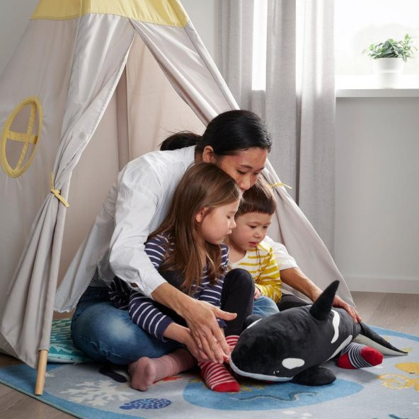 IKEA Blavingad Yumuşak Peluş Oyuncak Siyah / Beyaz Orka / Balina - 60 cm - 4