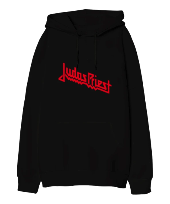 Judas Priest Tasarımı Baskılı Siyah Oversize Unisex Kapüşonlu Sweatshirt