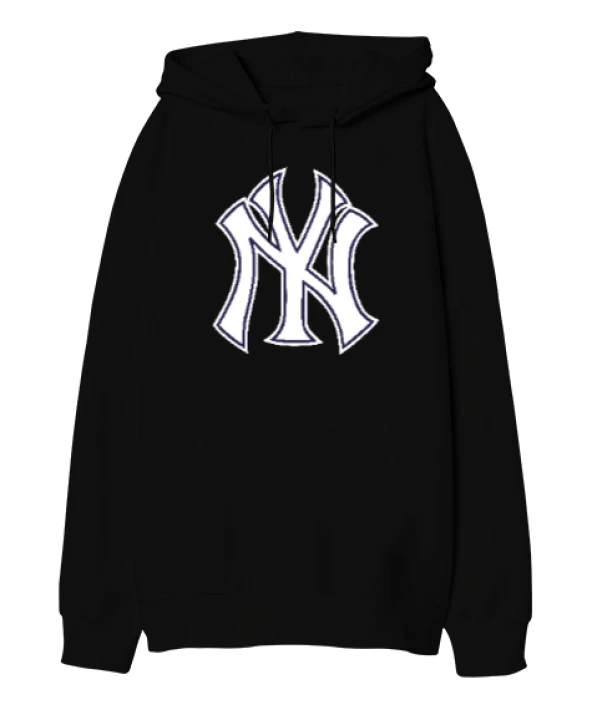 NY Yankess Siyah Oversize Unisex Kapüşonlu Sweatshirt