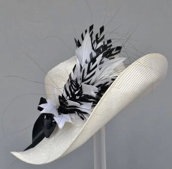 Doğal sülün şapka tüyü Beyaz-Siyah - 2