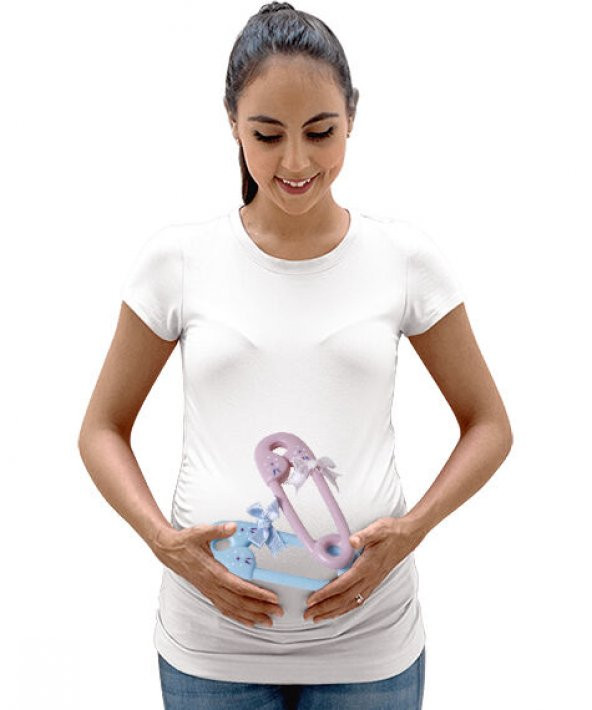 İkiz bebek  Beyaz Kadın Hamile Tişört