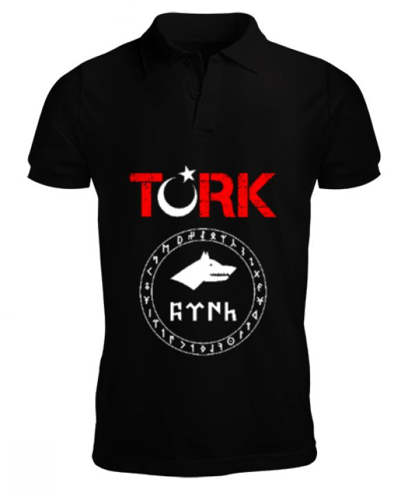 Göktürk,Göktürk logosu,Türkiye. Siyah Erkek Kısa Kol Polo Yaka