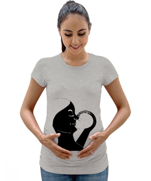 Anne Sevgisi - Bebeğimi Seviyorum Gri Kadın Hamile Tişört