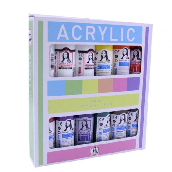 Mona Lisa Akrilik Boya 12 Renk 70 ML Set Extra Beyaz SD150-X14