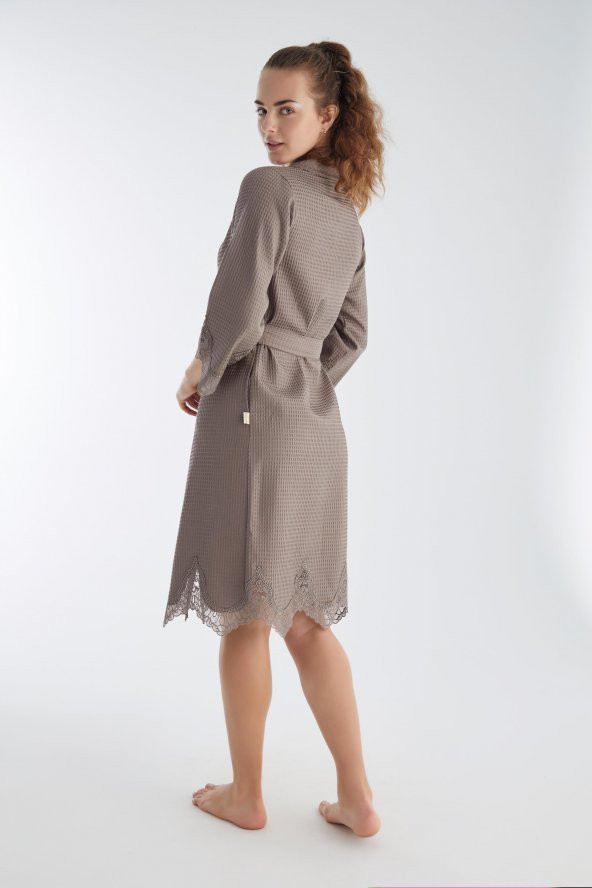 Kısa Dantelli Pike Bambu Cotton Bayan Sabahlık - 5