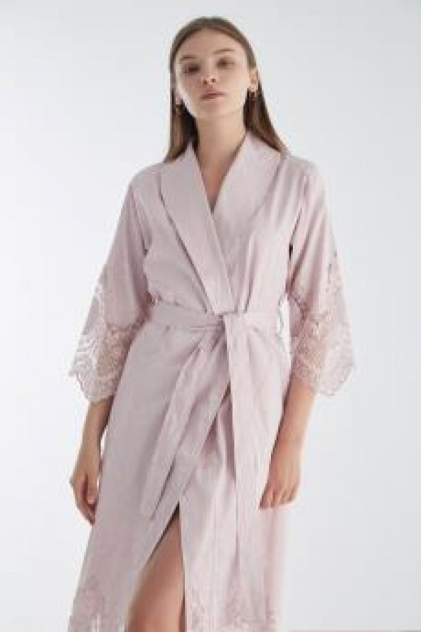 Dantelli Jakarlı Saten Bambu Cotton Bayan Sabahlık - 11