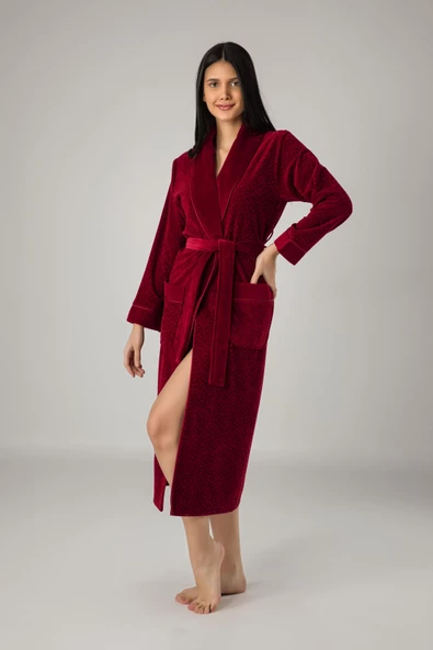 Uzun Şalyaka Jakarlı Bambu Cotton Bayan Sabahlık - 3