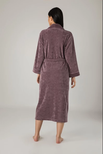 Uzun Şalyaka Jakarlı Bambu Cotton Bayan Sabahlık - 2