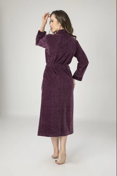 Uzun Şalyaka Jakarlı Bambu Cotton Bayan Sabahlık - 6