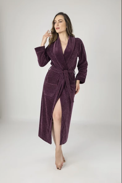 Uzun Şalyaka Jakarlı Bambu Cotton Bayan Sabahlık - 5
