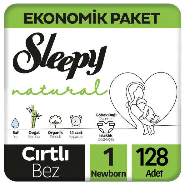 Sleepy Natural Bebek Bezi Ekonomik Paket 1 Beden 64x2 128 Adet