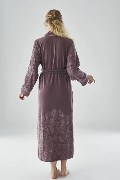 Eteği Jakarlı Niki Kadife Bambu Cotton Bayan Sabahlık - 4