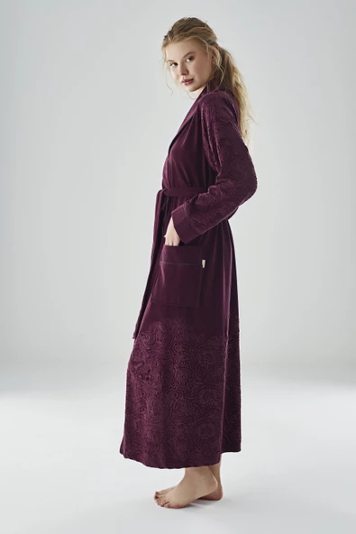 Eteği Jakarlı Niki Kadife Bambu Cotton Bayan Sabahlık - 8