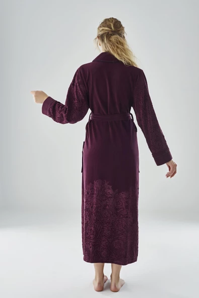 Eteği Jakarlı Niki Kadife Bambu Cotton Bayan Sabahlık - 9