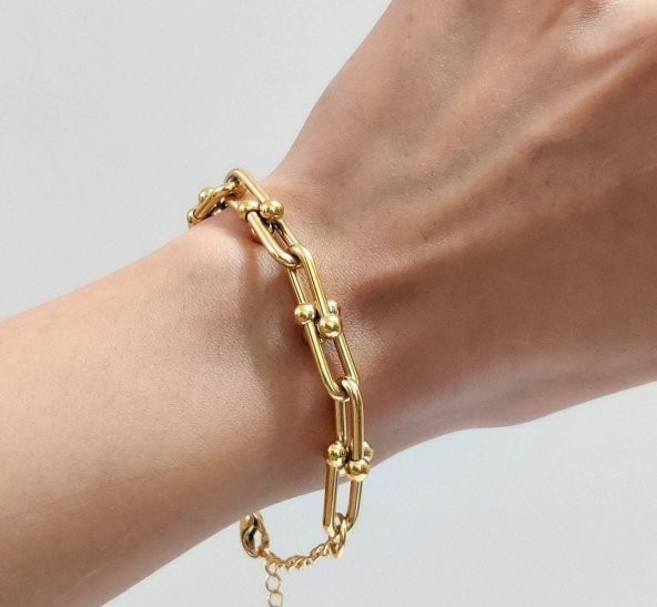 Gold Kaplama 2'li Tiffany Blanca Model Kalın Zincir Kolye ve Bileklik Seti - 2
