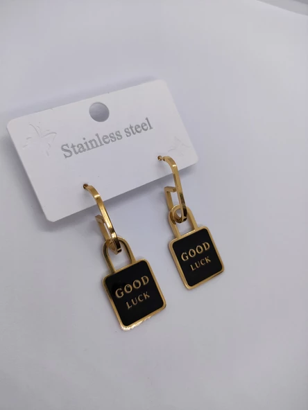 Gold Renk Good Luck Çelik Küpe - 2