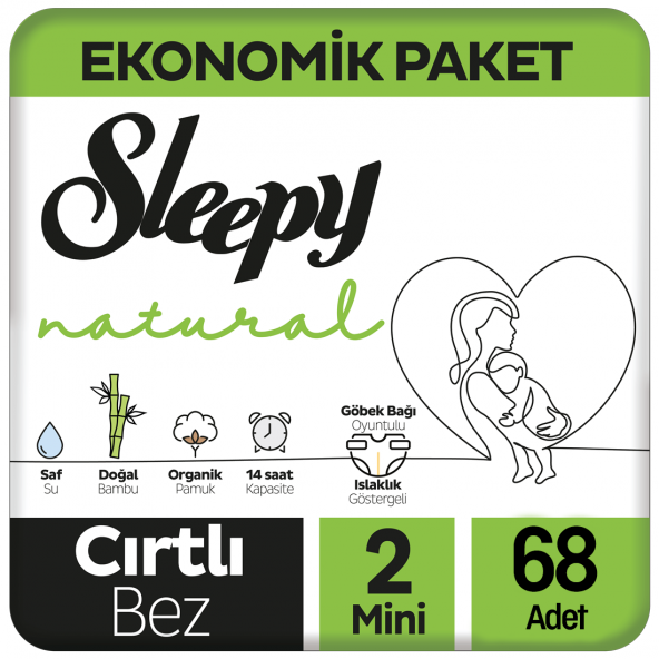 Sleepy Natural Bebek Bezi Ekonomik Paket 2 Beden 68 Adet