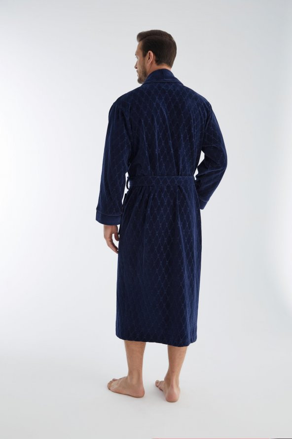 Baklava Desen Jakarlı Niki Kadife Bambu Cotton Erkek Sabahlık - 5