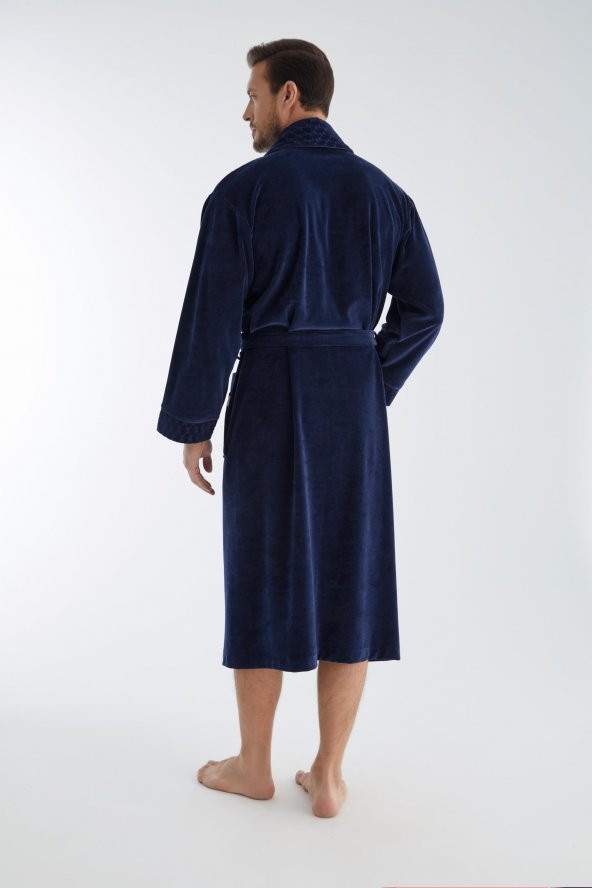 Baklava Desen Yaka Niki Kadife Bambu Cotton Erkek Sabahlık - 6