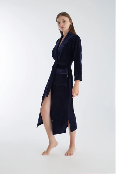 Yaka Jakarlı Niki Kadife Bambu Cotton Bayan Sabahlık - 5