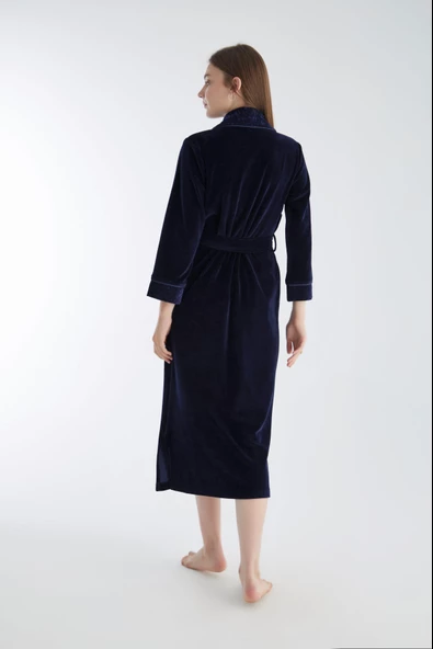 Yaka Jakarlı Niki Kadife Bambu Cotton Bayan Sabahlık - 6