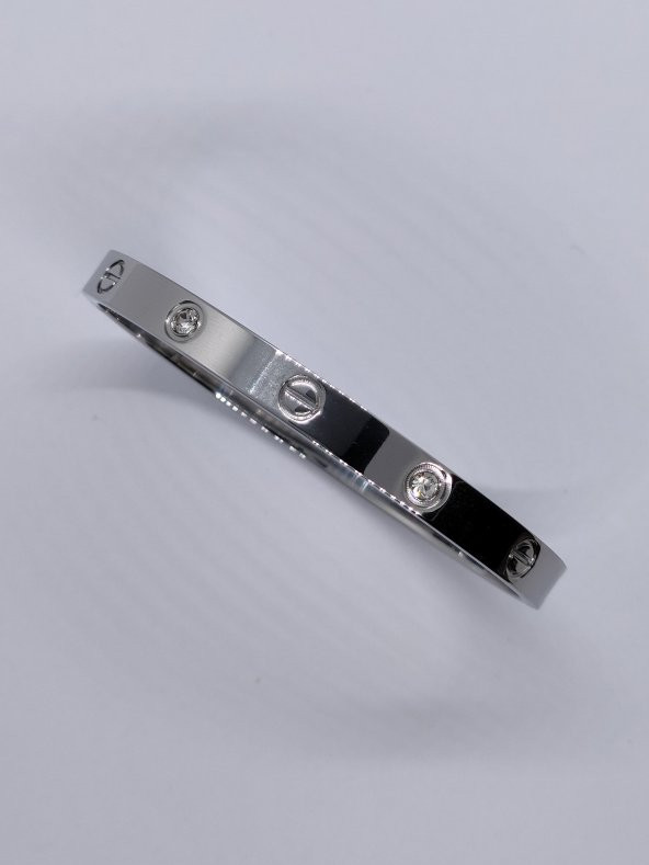 Cartier Model Gümüş Renk Taşlı Çelik Bileklik - 2
