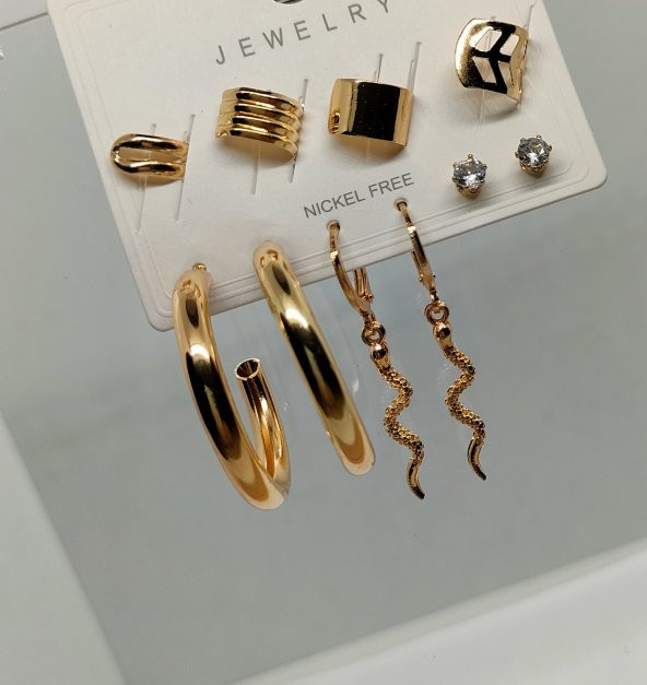 Gold Renk Halka Detaylı Çoklu Küpe Seti 097