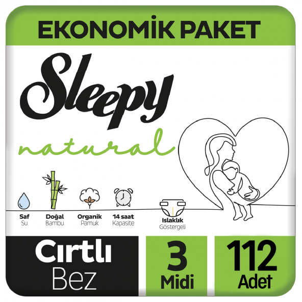 Sleepy Natural Bebek Bezi Ekonomik Paket 3 Beden 56x2 112 Adet