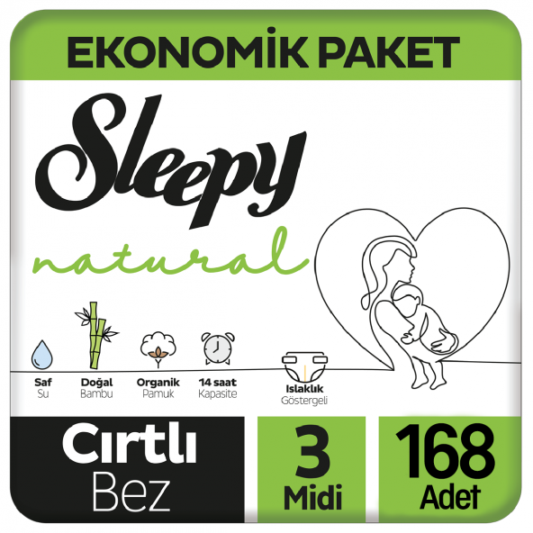 Sleepy Natural Bebek Bezi Ekonomik Paket 3 Beden 56x3 168 Adet ürün görseli 1