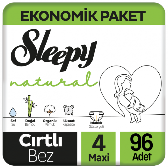 Sleepy Natural Bebek Bezi Ekonomik Paket 4 Beden 48x2 96 Adet