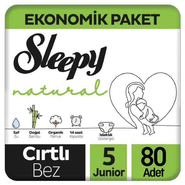 Sleepy Natural Bebek Bezi Ekonomik Paket 5 Beden 40x2 80 Adet