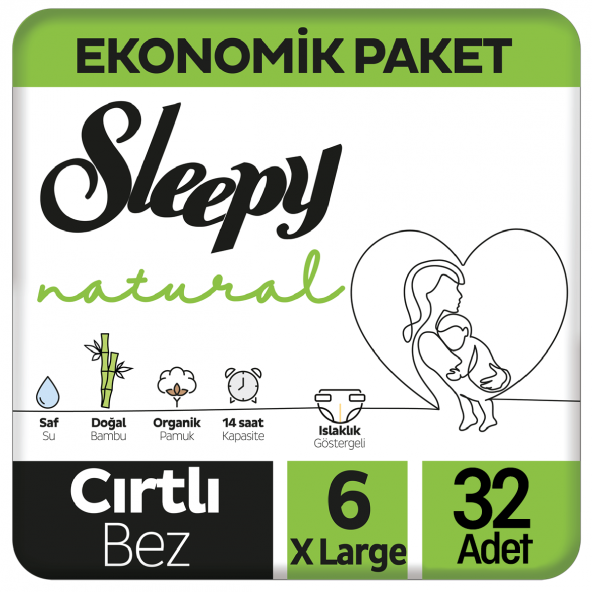 Sleepy Natural Bebek Bezi Ekonomik Paket 6 Beden 32 Adet