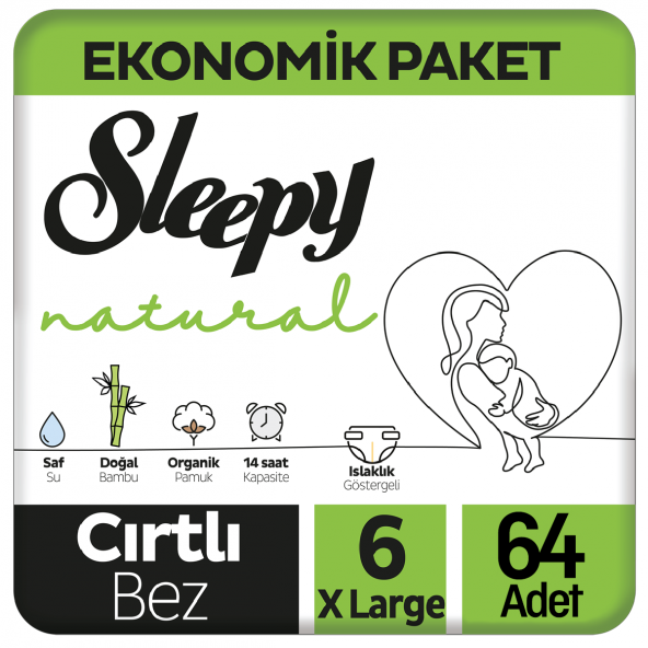 Sleepy Natural Bebek Bezi Ekonomik Paket 6 Beden 32x2 64 Adet